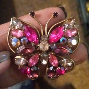 Vintage Regency Purple & Pink Rhinestone Butterfly Brooch